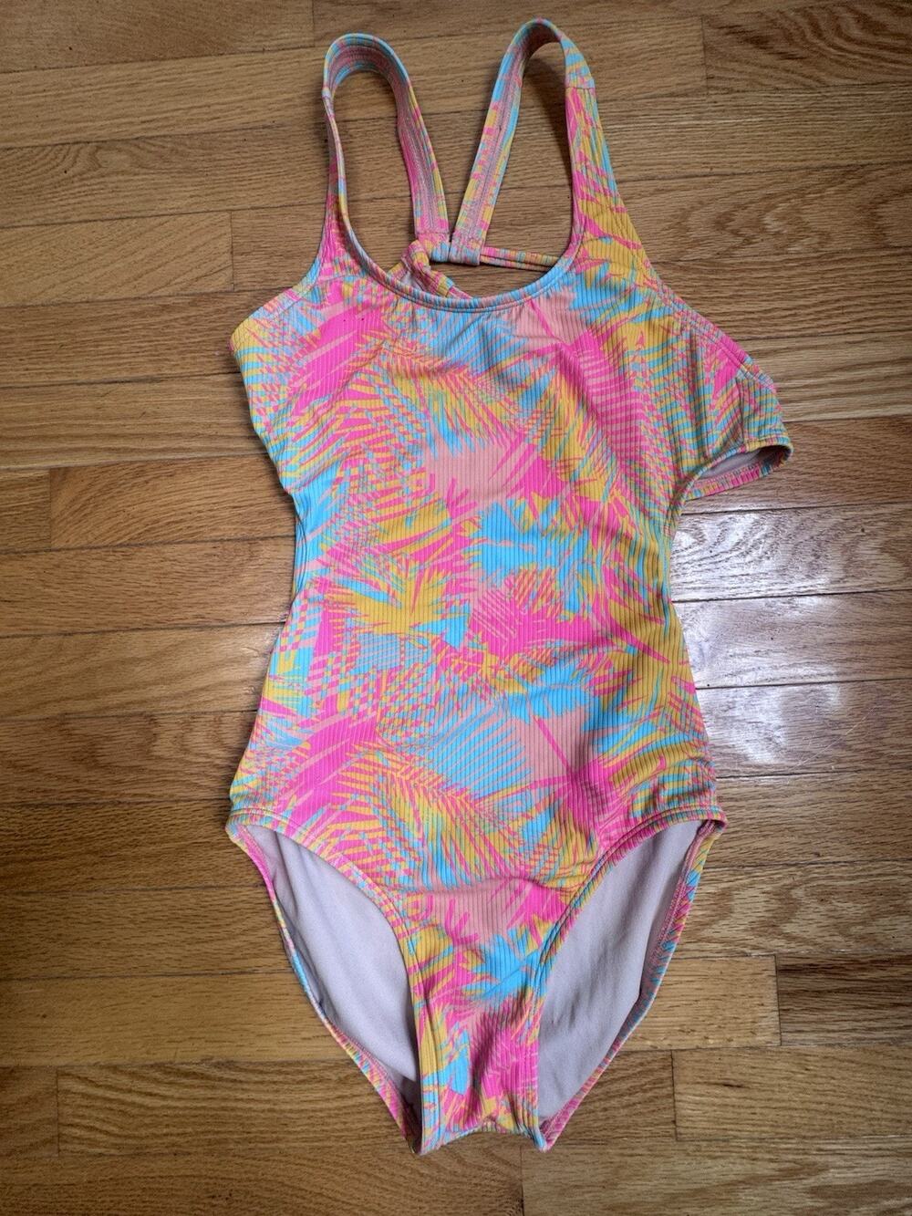 Art Class Girls XL 14 Tropical One Piece Swimsuit Pink Blue Yellow